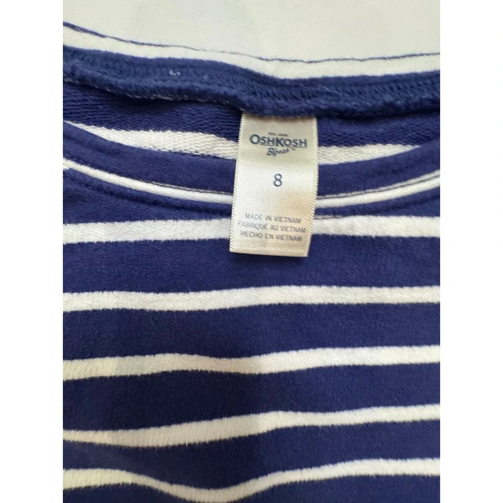 OshKosh B'gosh Striped Eyelet Dress‎ Kids 8 Navy White Mixed Media Long Sleeve
